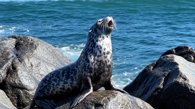 Seal Barks Playfully on a Rocky Shoreline