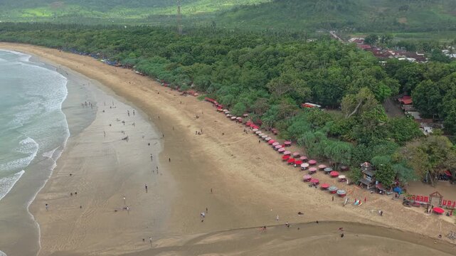 Aerial view of pantai merah red beach in java indonesia