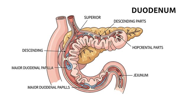 Anatomy of the human duodenum intestine.