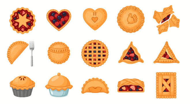 Assorted Baked Fruit Pies and Pastries Vector Illustration Set