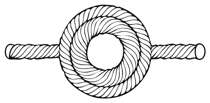 Twisted rope forming a central circular knot and extending outward