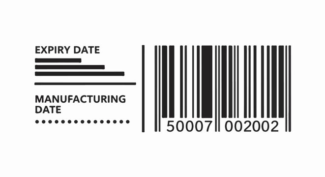A barcode and text indicate manufacturing and expiry dates