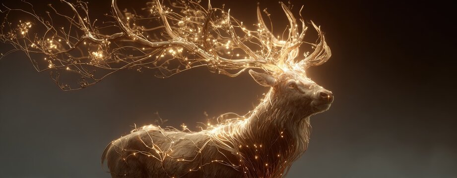 Golden deer with glowing, intricate antlers