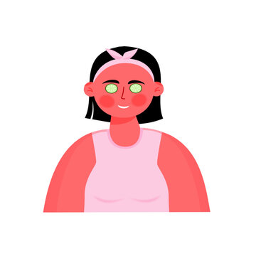 Character illustration of woman do skincare and relax with cucumber on eyes