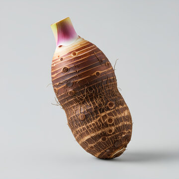 Closeup of a taro root on a plain background isolated.