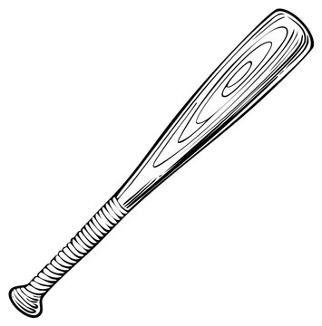 Hand-drawn illustration of a wooden baseball bat with a textured grip.