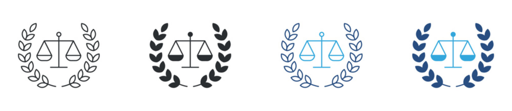 Justice balance laurel icon set. law and authority symbol. legal and fairness concept. vector illustration.