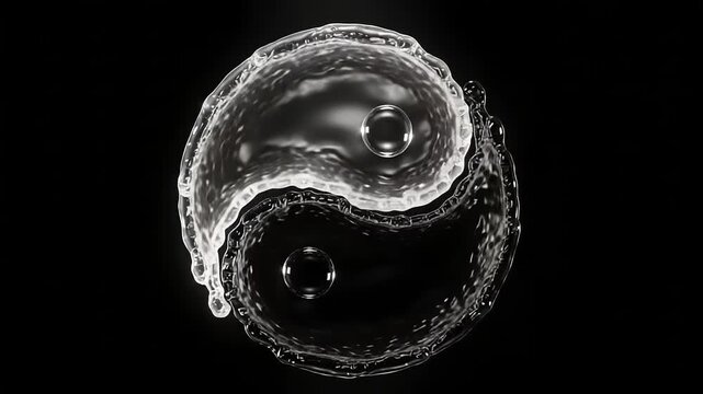 Dynamic Yin Yang Symbol Formed by Flowing Water and Dark Liquid.
