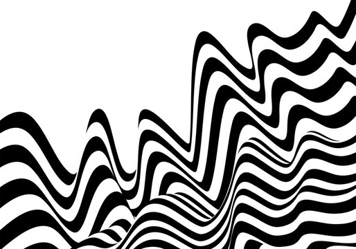 Abstract black and white striped wavy surface optical illusion of movement on white background. Eps 10