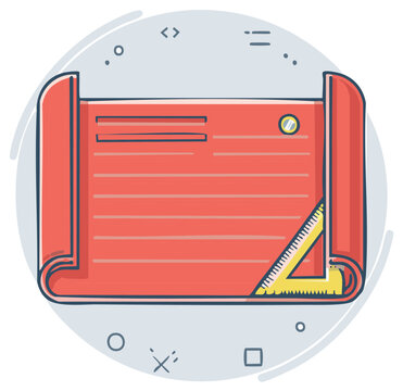 Architectural Blueprint Roll with Drafting Triangle in a Modern Vector Style