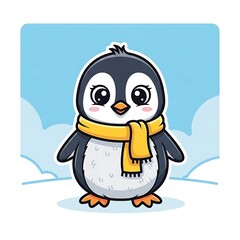 Obraz premium Cute cartoon penguin wearing yellow scarf.