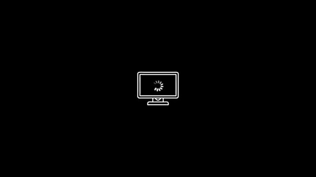 Minimalist computer monitor loading animation on black background