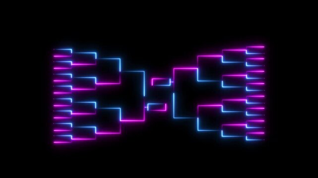Neon tournament bracket motion with glowing blue and pink lines