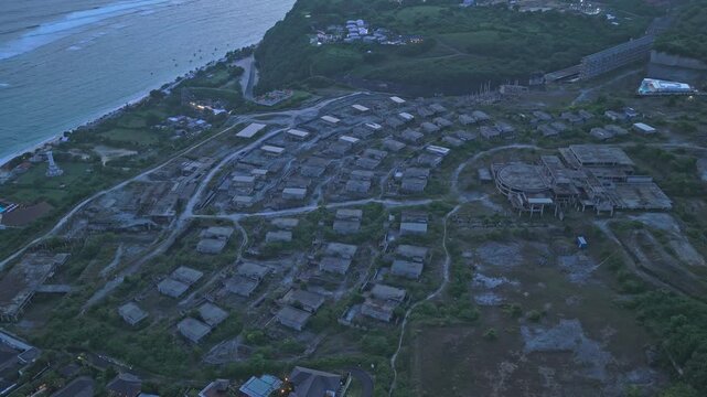 Aerial view of abandoned hotel construction site in bali
