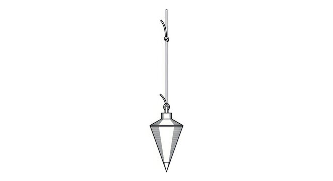 Metallic plumb bob hanging isolated on white background for construction