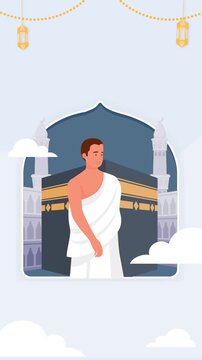 Hajj Pilgrimage Flat Animation | Muslim Worship at Kaaba | Islamic Ritual Mecca Video