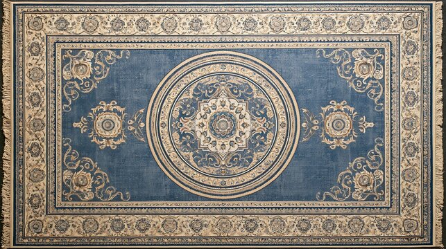 Traditional Persian rug with intricate blue floral medallion design