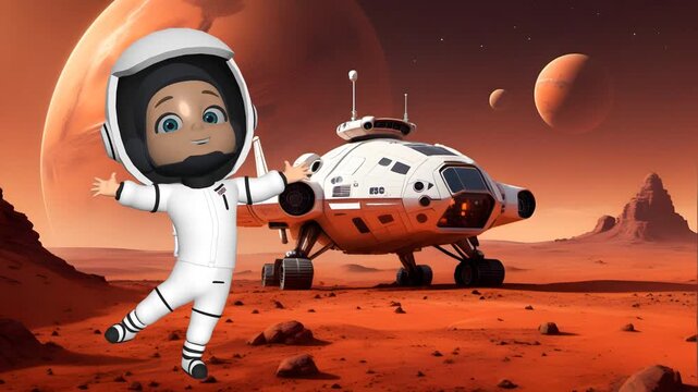 Cute Astronaut Kid on Mars 3d Animation | Space Exploration Cartoon 3D Style