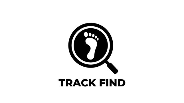 Conceptual icon representing investigative search and discovery, featuring a magnifying glass examining a footprint, symbolizing evidence tracking, data analysis, and forensic research