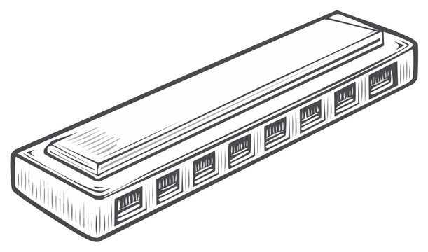 Harmonica Illustration, Musical Instrument, Vector Graphic, Sketch, Simple Drawing, Decorative Element