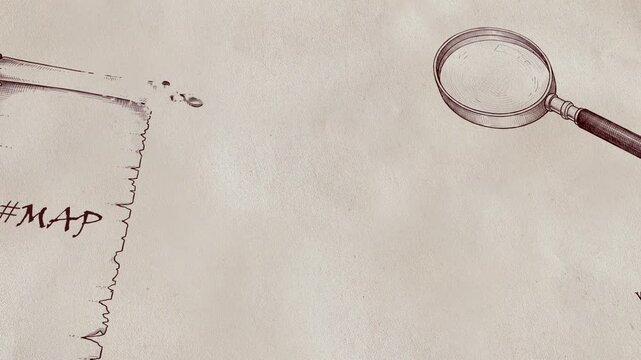 Animated Drawing of Vintage Map Elements on Old Paper