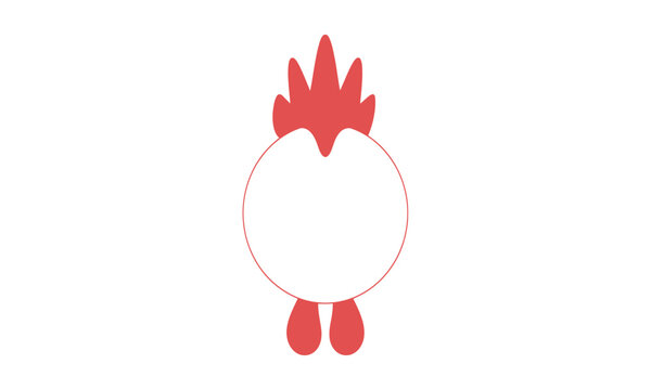 A minimalist red outline of a rooster's head, showing its distinctive comb and wattle.