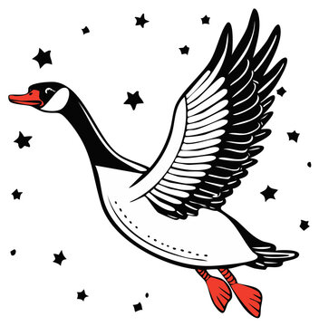 Stylized Goose Flying Amidst Stars
