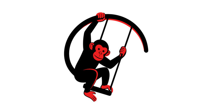 A playful monkey swinging on a rope with a joyful expression, conveying a sense of freedom and carefree fun.