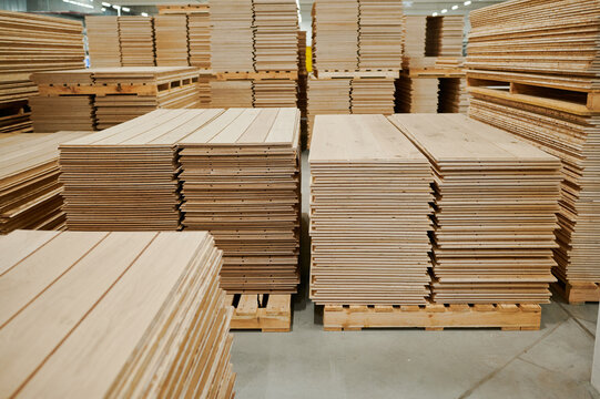 Stacks of freshly cut wood ready for construction