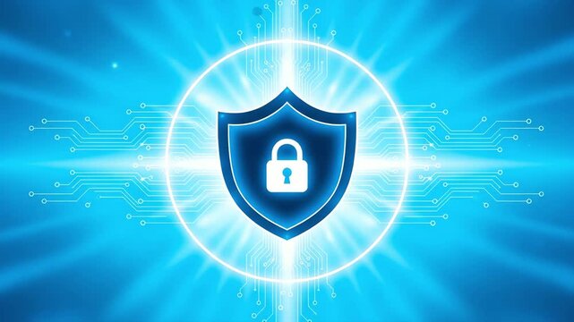 Cybersecurity data protection shield animation with digital lock icon secure network encryption background video