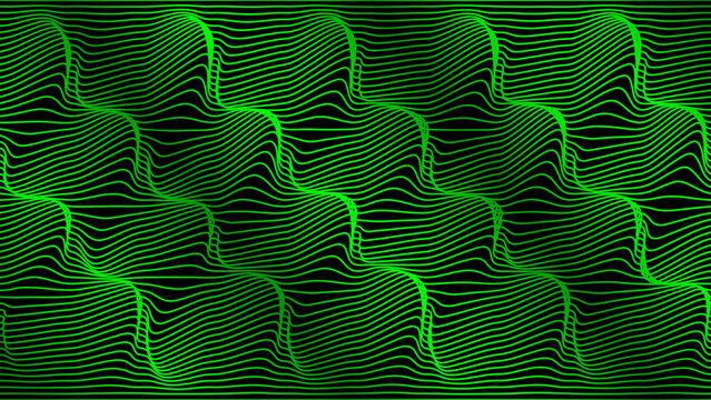 Abstract Futuristic Digital Technology Wave Pattern Background with Green Lines on Black. Design for Background, Backdrop, Wallpaper, Template, Poster, Banner, Presentation, Website.