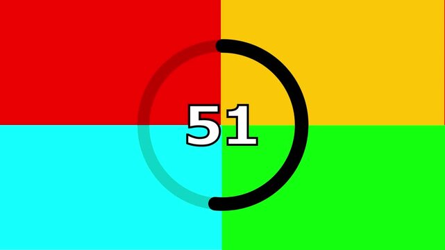 Progress loading circle animation with percentage counter on colorful background in four quadrants.