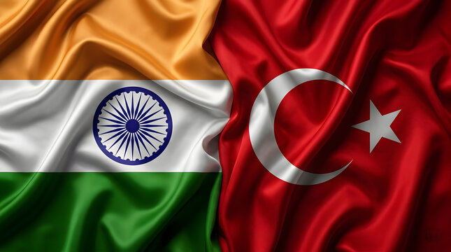 India and Turkey flags draped together, signifying cultural exchange, diplomatic ties, and international relations.