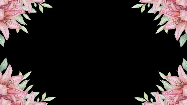 Wedding decoration flower titles copy space for text leaf wreath floral Frame animation With alpha channel.