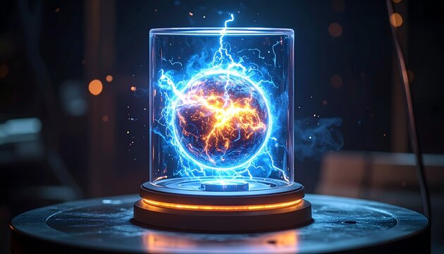 Captivating Plasma Ball Displaying Electrical Energy in a Glass Container.