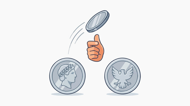 A coin flip illustration, embodying the moment of a decision.