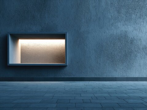 Minimalist interior with illuminated recessed niche and textured wall