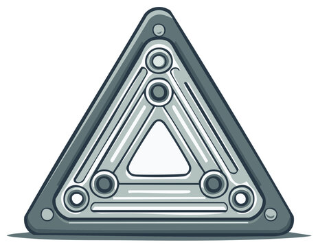 Futuristic metallic triangle plate with round inset elements offering a technological geometric design with hard lines.