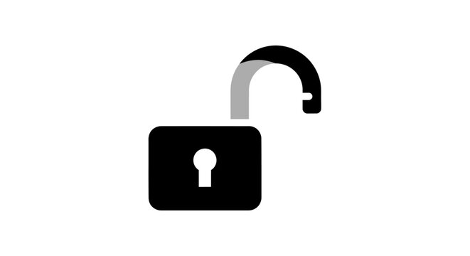 An open padlock with a keyhole icon on a white background