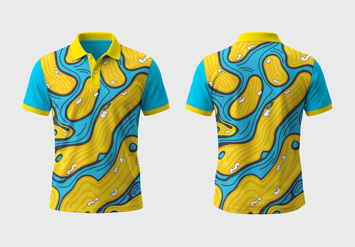 Abstract Wave Yellow Polo T Shirt Design