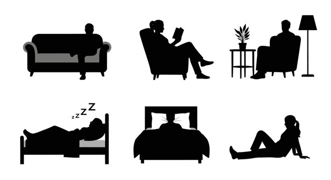 People Sleeping Resting Relaxing Silhouettes.