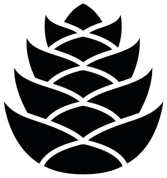 Geometric black pinecone silhouette abstract nature symbol. Modern stylized hop cone graphic design element.