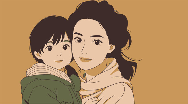 Warm affectionate portrait of mother and child
