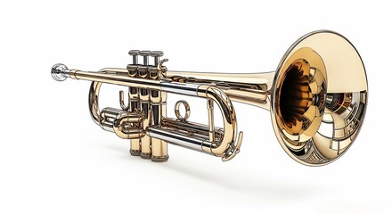 Obraz premium gold brass trumpet isolated on white background 3d rendering