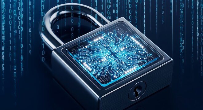 Digital Security Lock with Circuit Board Inside, Cybersecurity Concept