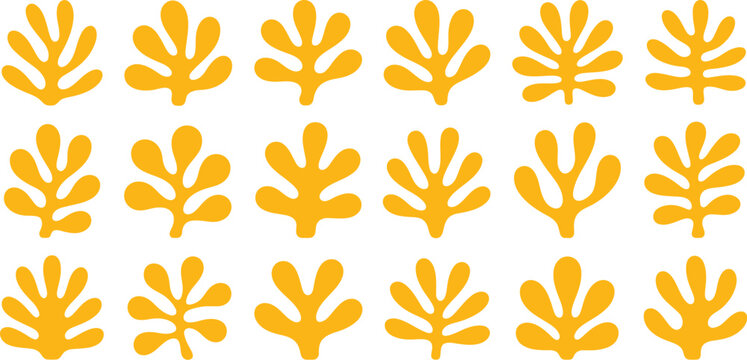 Set of abstract orange plant shapes pattern decorative nature elements collection flat design vector illustration isolated background
