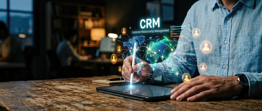 Digital transformation event showcasing crm solutions modern office space interactive content collaborative environment close-up view innovative technology concepts