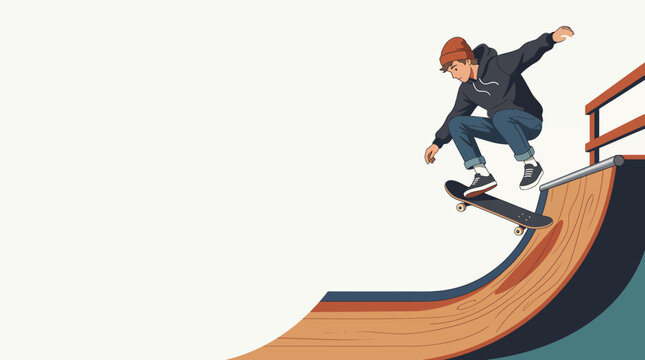 Skateboarder performing a trick on a ramp.