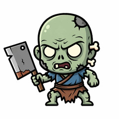 Fototapeta premium Cartoon Zombie Holding a Bloody Cleaver Weapon.