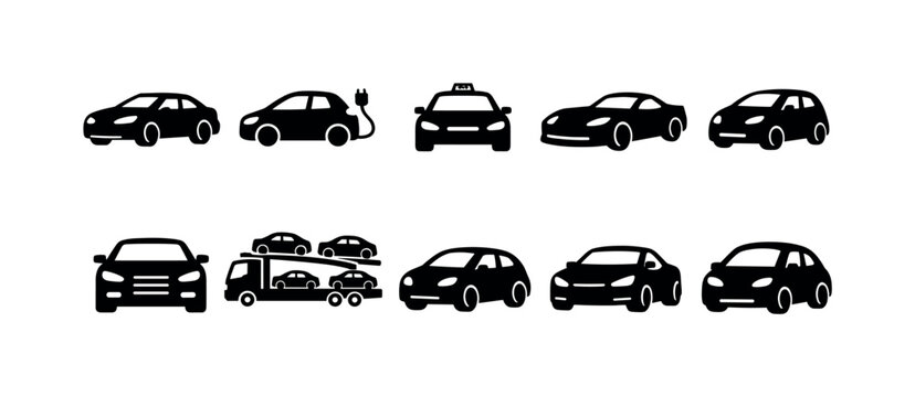 Collection of diverse car icons representing different vehicle types and services